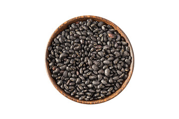 Top view black bean in bowl. Isolated on white. Saved with clipping path
