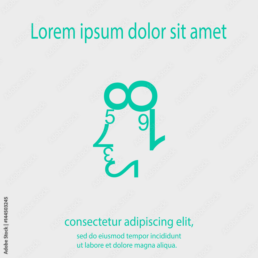 Poster human face of the data figures. human face numbers. mathematical abstraction icon, vector illustrahu