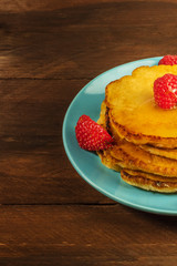 Homemade pancakes with fresh fruit and copyspace