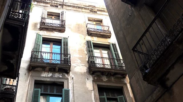 Dirty streets, the slums of Barcelona. Spain. 