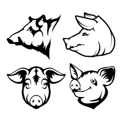 Vector set of black wild boars and boar logo Isolated on white background