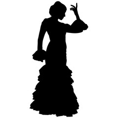 One black silhouette of female flamenco dancer - obrazy, fototapety, plakaty