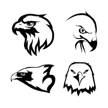 Vector set of black Eagles head and eagle logo Isolated on white background