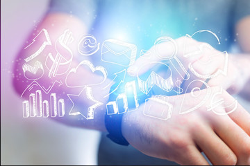 Concept of business hand drawn icon flying out a smartwatch - Technology concept