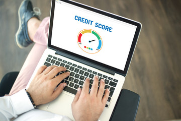 People using laptop and CREDIT SCORE concept on screen