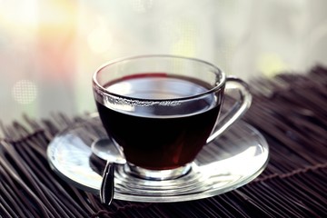 Closeup coffee cup on table abstract blur background