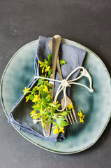 Rustic table setting for spring dinner