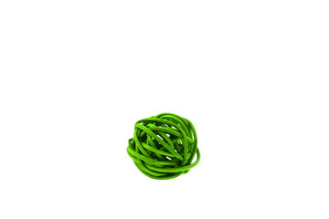 Green wicker ball isolated on white background.