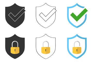 Under protection. Shield badge with lock