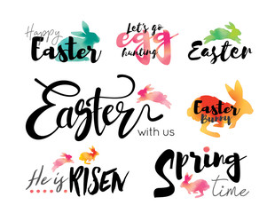 Happy Easter Lettering with watercolor background