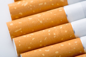 cigarette close up isolated on white background. Drug addiction. Tobacco smoking. cancer. Nicotine. Bad habit.