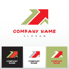 Abstract sign - arrow. Graphic symbol of logo design element, computer icon in red, green and black on white background. Vector illustration.