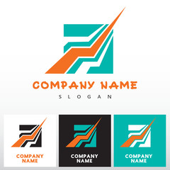 Abstract sign - arrow. Graphic symbol of logo design element, computer icon in turquoise, orange colors. Vector illustration.