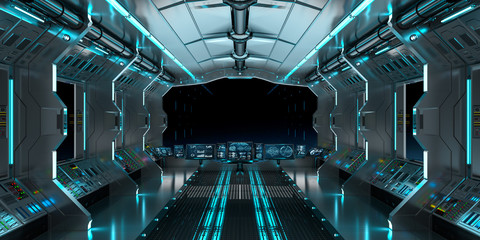 Spaceship interior with view on black window 3D rendering
