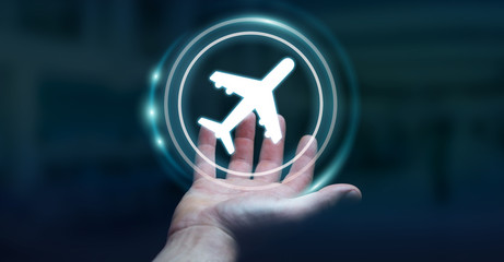 Businessman booking his flight with modern digital application 3D rendering