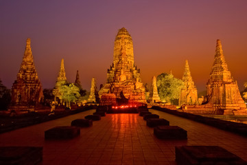 Fototapeta premium Chai Watthanaram Temple is a Buddhist temple in the city of Ayutthaya Historical Park, Thailand. It is one of Ayutthaya's best known temples and a major tourist attraction.