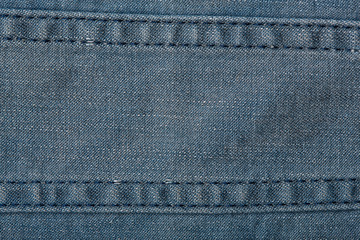 Denim jeans texture background with torn. The texture of the colored cotton fabric. Stitched texture jeans background. Fashion jeans button. Pocket and rivet on jeans. Fiber and fabric structure.