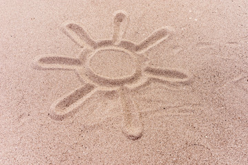 Sun painted in the sand on the beach