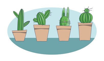 Cacti. Easter Illustration.