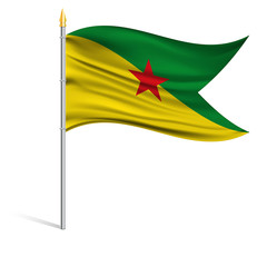 The national flag of French Guiana on a pole. The wavy fabric. The sign and symbol of the country. Realistic vector.