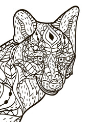 Fox head Coloring book vector for adults