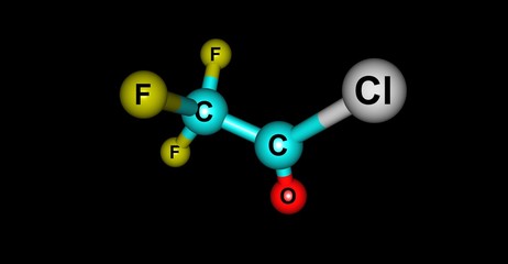 Trifluoroacetyl chloride molecular structure isolated on black