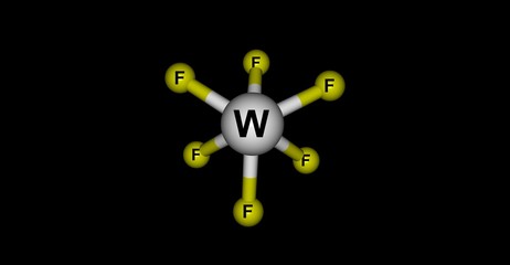 Tungsten hexafluoride molecular structure isolated on black