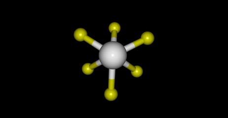 Tungsten hexafluoride molecular structure isolated on black