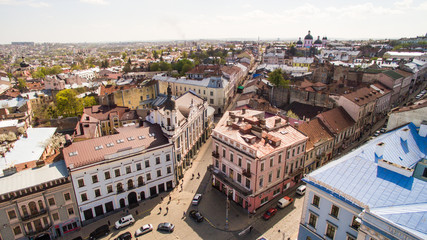 Fototapeta na wymiar Chernivtsi old city from above Western Ukraine. Sunny day of the city.