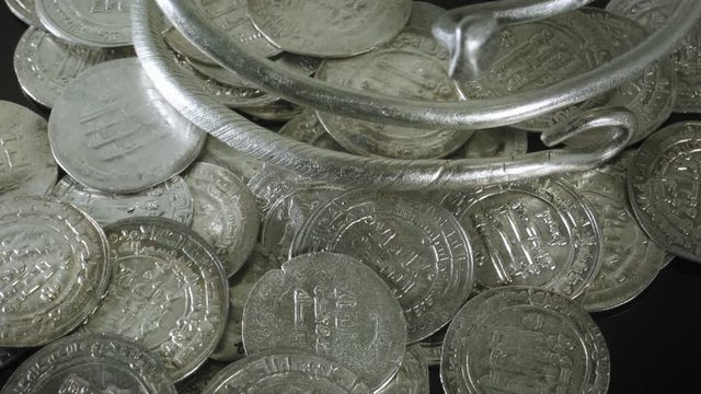 Silver dirham coins from Viking age. The silver dirham seems to have been the standard coin for Viking trading practices