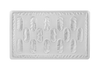 back aluminum foil blister for medicine capsule isolated on white background
