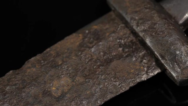 Original ancient Viking sword from 11th century. Hilt with exceptional silver engravings.