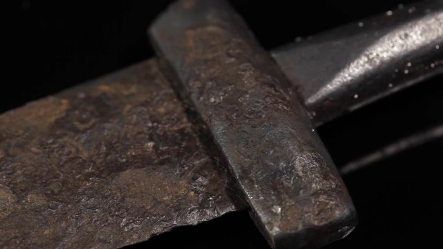 Original ancient Viking sword from 11th century. Hilt with exceptional silver engravings.