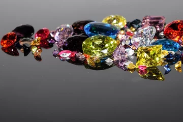 Zelfklevend Fotobehang Colorful of different gemstones with space for text on dark background. © sibling4studio