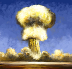 Nuclear explosion. Paintings, oil digital.Art.