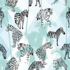 Patchwork tropical black color animals seamless background - 144517437