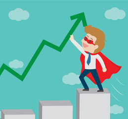 Super businessman with growing graph.Vector illustration business cartoon concept.
