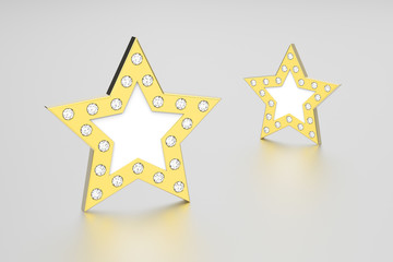 Obraz premium 3D illustration two gold stars with diamonds