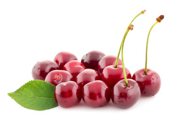 ripe red cherry isolated.