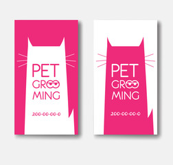 Logo for pet grooming salon with cat silhouette. Animals hair sa