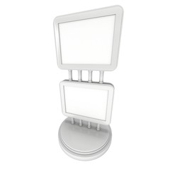 LCD Screen Double Stand. Blank Trade Show Booth. 3d render of lcd screen isolated on white background. High Resolution. Ad template for your expo design.