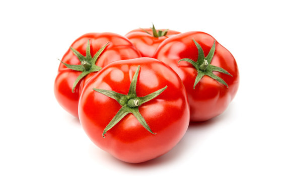 organic tomatoes on white background.