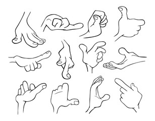 Set of Cartoon Illustrations. Hands with Different Gestures for you Design