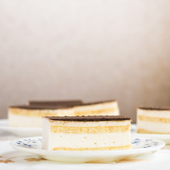 Mousse cake with chocolate icing