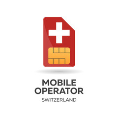 Switzerland mobile operator. SIM card with flag. Vector illustration.