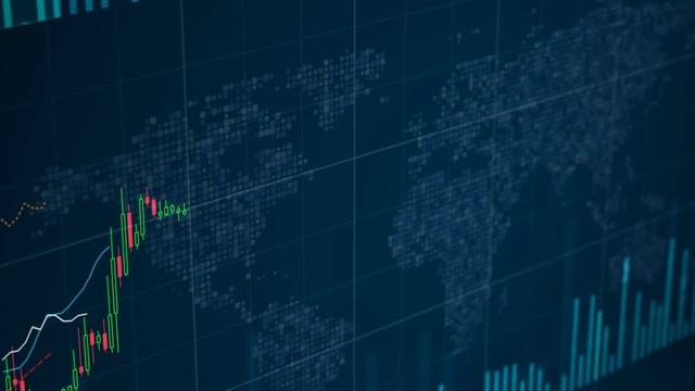 Stock market financial statistics on screen, share pricing, online trading data. Electronic chart with stock market fluctuations