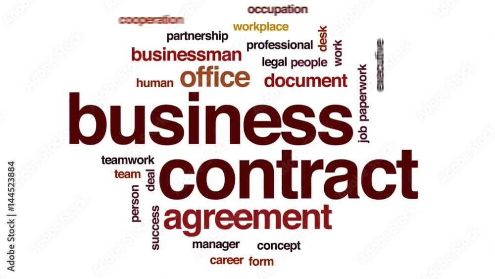 Poster business contract animated word cloud, text design animation.