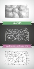 Kansas collection of vector design modern maps, gray and black and silver dot outline mosaic 3d map