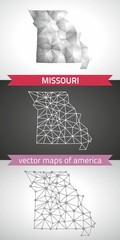 Missouri set of grey and silver mosaic 3d polygonal maps. Graphic vector triangle geometry outline shadow perspective maps