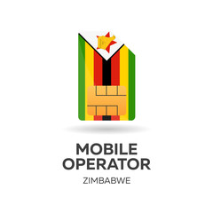 Zimbabwe mobile operator. SIM card with flag. Vector illustration.